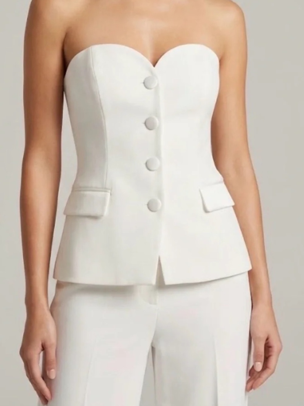 Zara Strapless White Corset Blazer Top Structured Tailored Vest Size L